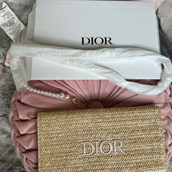 Dior Beige Woven Clutch with Pearl Accent - Picture 1 of 4